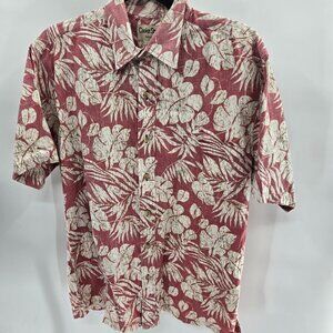 Cooke Street Honolulu Red Aloha Button Down Shirt Pocket 100% Cotton Size Medium